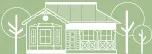 White line drawing of a house with trees on a green background