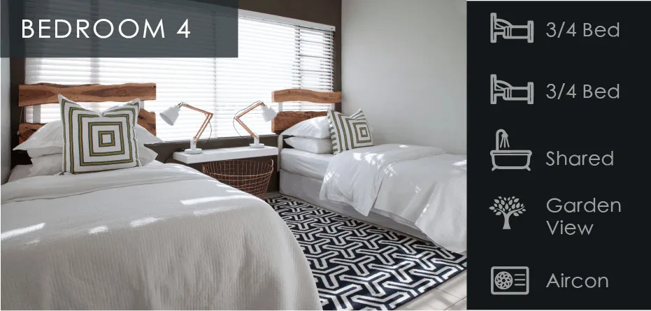 Bedroom with two single beds patterned rug and bedside tables with lamps